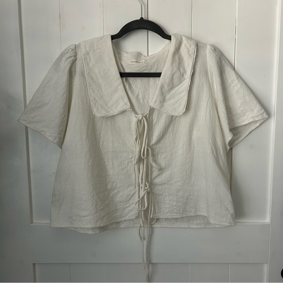 Encinitas Blouse - Elegant White Tie-Front Blouse - Picture 3 of 6